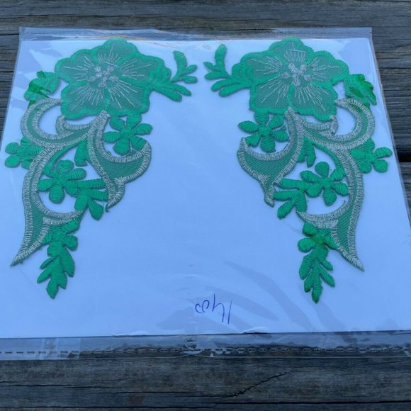 Green Embroidery Patches Craft Clothes Iron On Patches Set of 2 - Picture 6 of 9